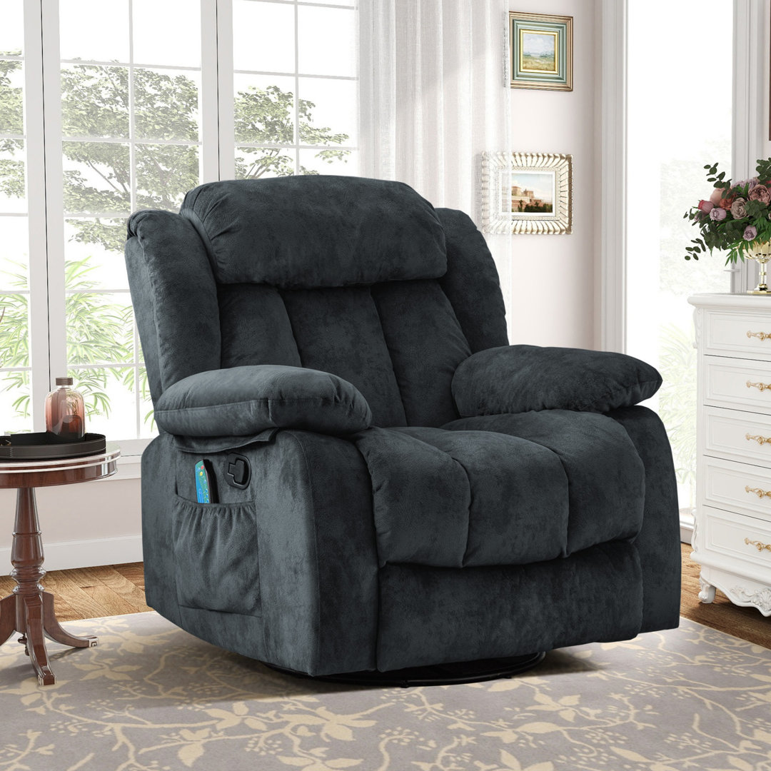 37.4" Wide Contemporary Compact Microfiber Swivel Rocker Manual Recliner Chair with Heat and Massage